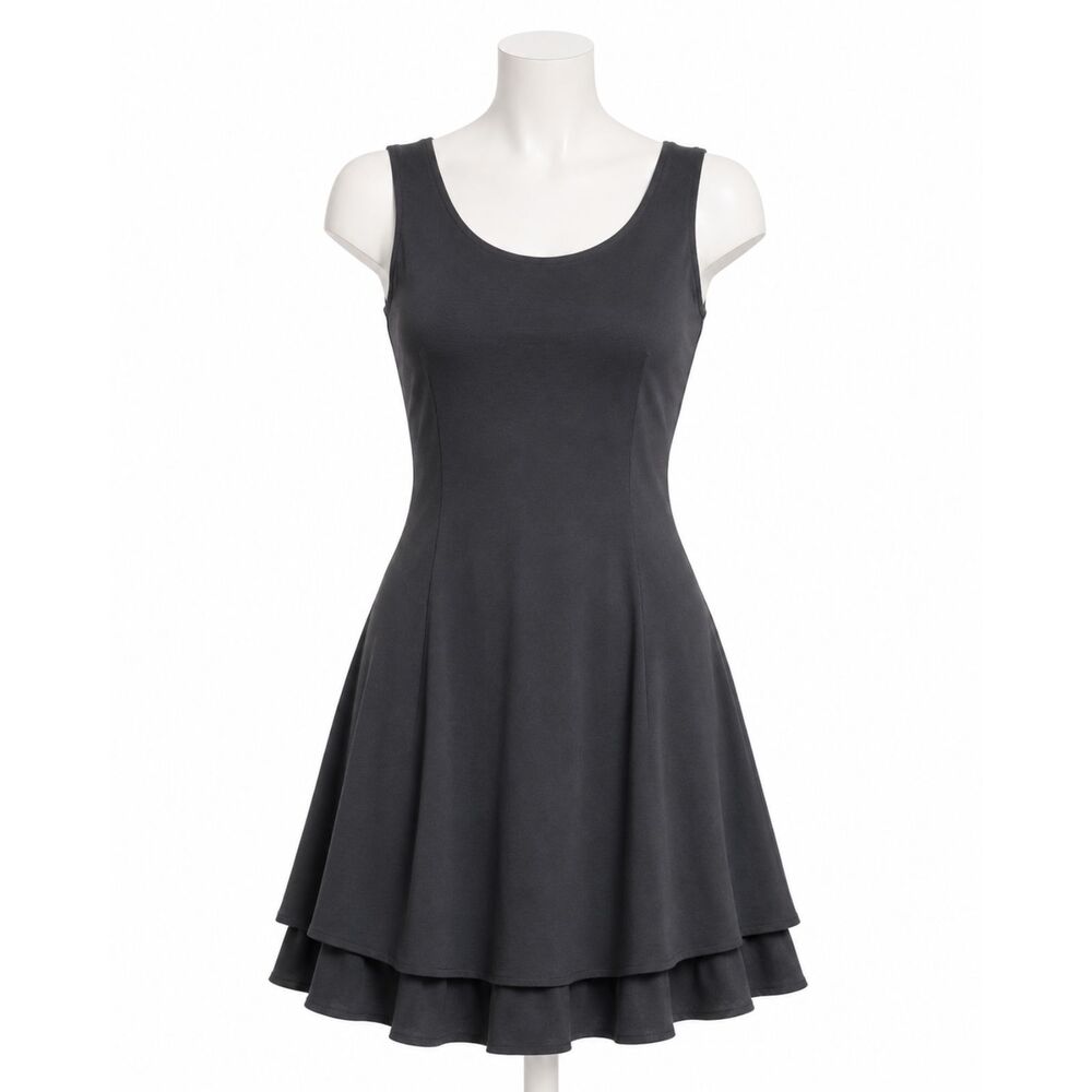 Vintage 90s Hampton Nites Black Cocktail Dress Womens 8 Gothic Flounce Hem‎